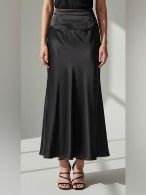 Just Cavalli Curve Enhancing Fitted Train Hem Satin Maxi Skirt Women US 10